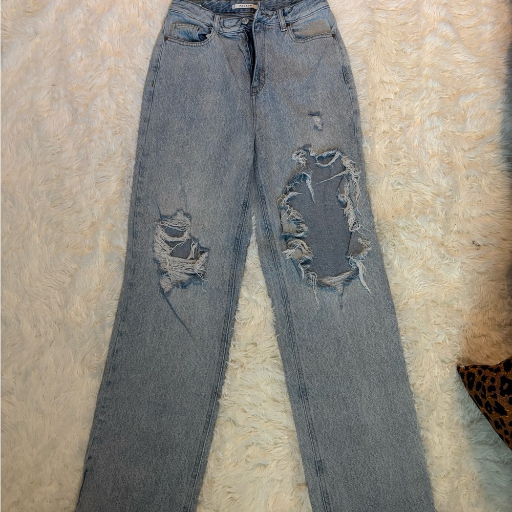 PacSun Light Blue Distressed Straight Leg Jeans